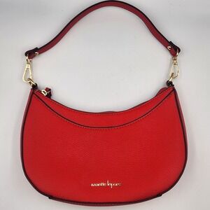 Nanette‎ Lepore Small Red Crescent Hobo Shoulder Bag Faux Leather Purse